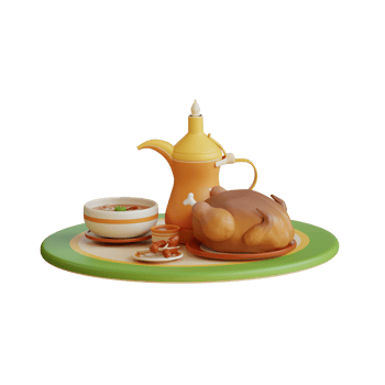 Roasted Chicken with Soup and Coffee Pot png