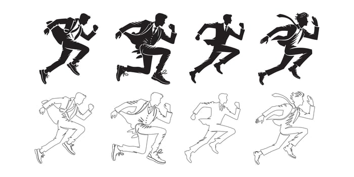 Businessmen Running in Silhouette and Outline vector