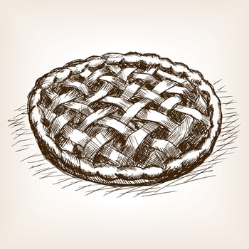 Pie sketch style illustration. Old engraving imitation. Sweet pie hand drawn sketch imitation vector
