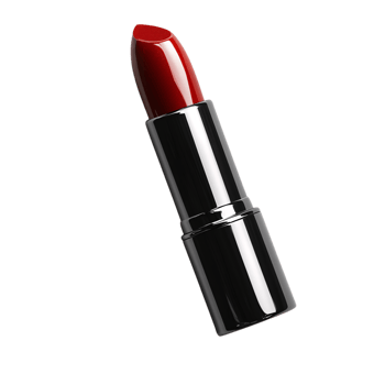 A classic, bold red lipstick in a shiny, black tube, angled to highlight its rich color and sophisticated, timeless elegance png