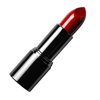 Classic deep red lipstick in a shiny black tube, angled to emphasize its luxurious, smooth texture and elegant, bold color png