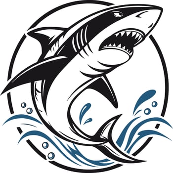 Fierce Great White Shark Illustration with Bold Outlines and Dynamic Splashing Water vector