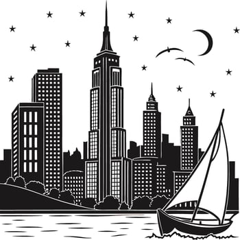 New York City Skyline Silhouette with Empire State Building and Sailboat vector
