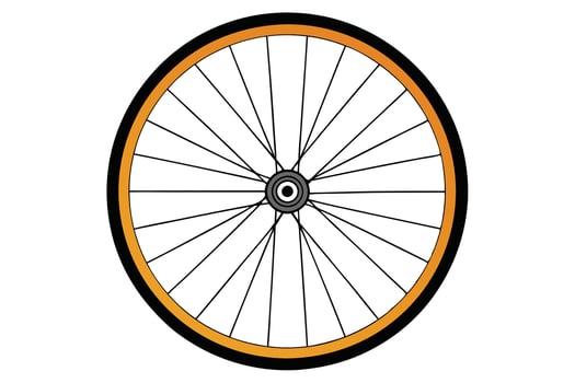 Close-up of a bicycle wheel with orange rim. vector