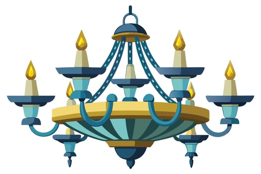 Elegant blue and gold chandelier illustration for interior design. vector