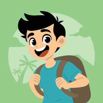 boy carrying backpack while traveling vector
