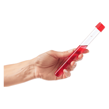 Hand Holding a Test Tube with Red Liquid Against Transparent Background png