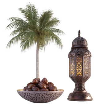 Palm Tree Dates and Ornate Ramadan Lantern png
