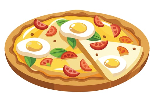 illustrated pizza with egg and assorted toppings. vector