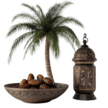 Palm Tree Dates Lantern Bowl Ramadan Decor png