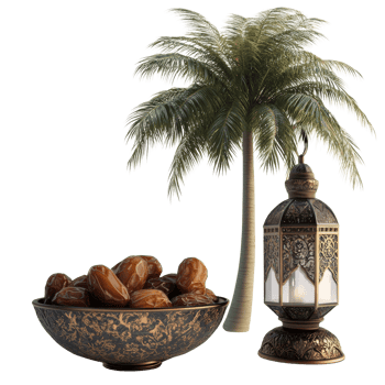 Dates Lantern and Palm Tree Symbolic Ramadan Image png