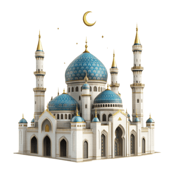 Majestic Mosque Architectural Design Blue Domes Gold Accents png