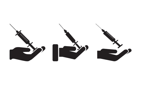 Hands holding syringes, Medical procedure illustration vector
