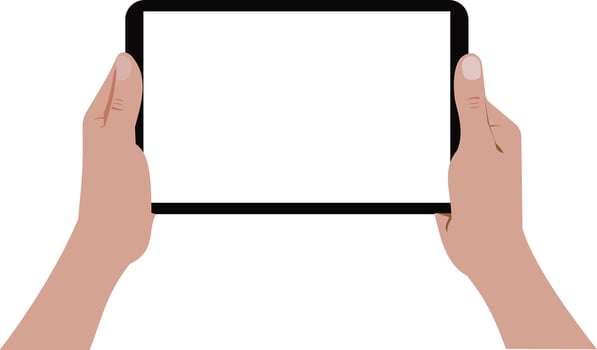 Hands holding a tablet with a blank screen vector