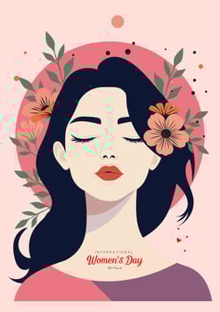 A serene and elegant portrait of a woman adorned with delicate flowers, celebrating International Womens Day with a touch of artistry. vector