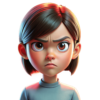 Angry Girl Cartoon Character with Mad Expression on Transparent Background png