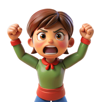 Angry Girl Cartoon Character with Mad Expression Transparent Background png