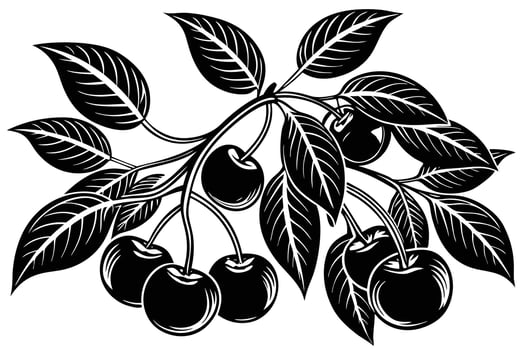 Black and White Cherry Branch Illustration vector