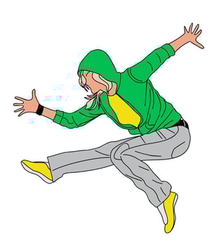 Girl dancing street dance in urban hip hop style. Young woman Dancer jumping and dancing break dance. Female Cartoon character vector
