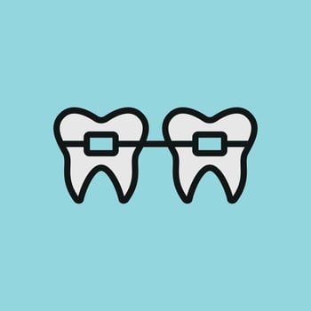 A dynamic braces icon with a slight curve on the brackets, emphasizing the support they provide in dental procedures vector