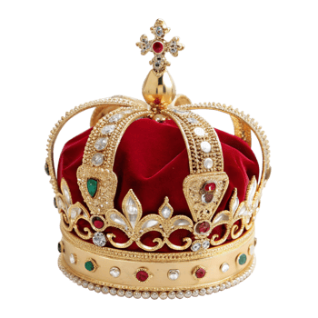 Elegant red crown with precious gems is isolated on transparent background png