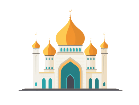 A Grand Mosque with Golden Domes and Minarets png