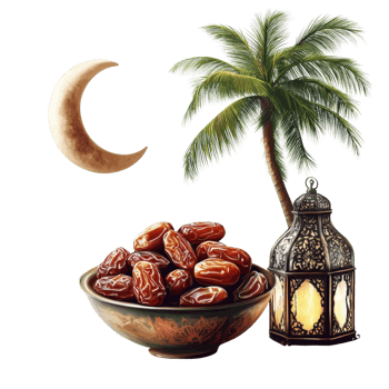 Crescent Moon Dates Palm Lantern Ramadan Feast png