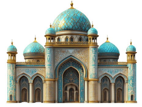 An Exquisite Turquoise and Gold Mosque Facade png