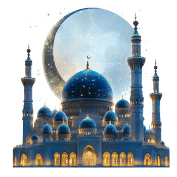 Majestic Mosque Illuminated Under A Crescent Moon png