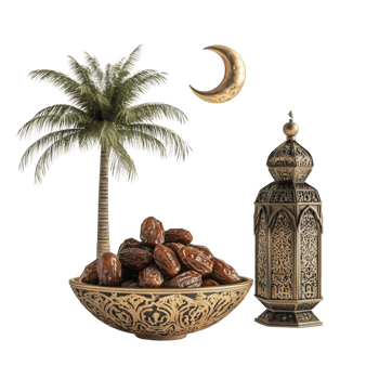 Ramadan Dates Palm Crescent Lantern Festive png
