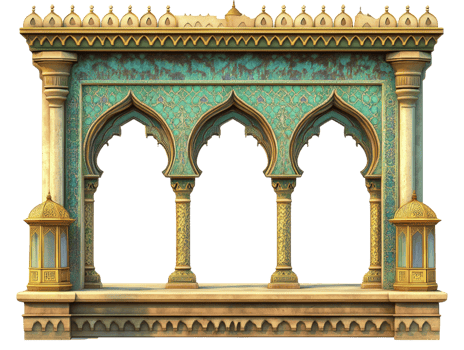 Elegant Arabesque Archway With Golden Accents And Teal Tiles png