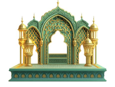 Elegant Green Gold Islamic Architectural Stage Design png