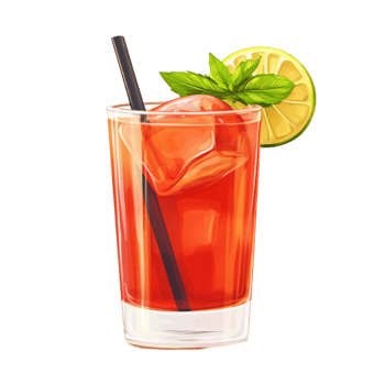 Refreshing Red Cocktail with Lime and Straw png