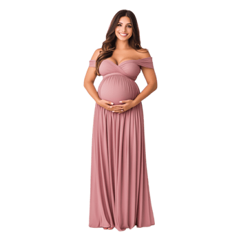 Beautiful Expecting Mother in Elegant Maternity Dress Smiling png