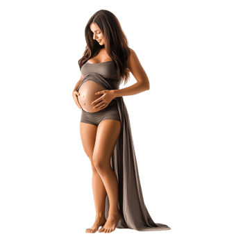 Beautiful Pregnant Woman in Elegant Pose with Soft Fabric Draping png