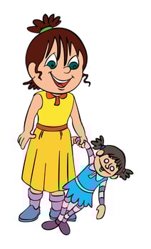 Little girl holding a toys in her hand vector