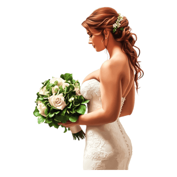 Elegant Bride Holding Beautiful Bouquet in Wedding Attire and Setting png