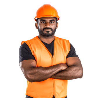 Confident Construction Worker in Safety Gear with Orange Vest png