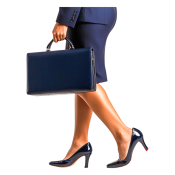 Professional businesswoman walking with briefcase and heels png