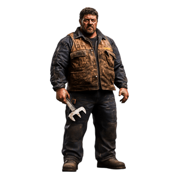 Heavyset Worker Holding Wrench in Industrial Clothing and Gear png