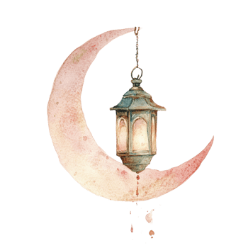 Watercolor Crescent Moon Lantern Ramadan Design png