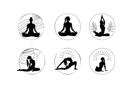 Minimalist Yoga and Meditation Silhouettes with Nature and Spiritual Elements vector