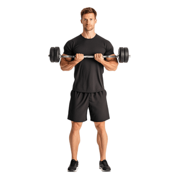 Young Man Performing Bicep Curl with Dumbbells in Fitness Studio png