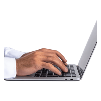 Human Hand Typing on Laptop Keyboard in a Modern Workspace png