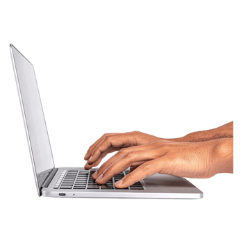 Person Typing on Laptop with Hands Visible on png