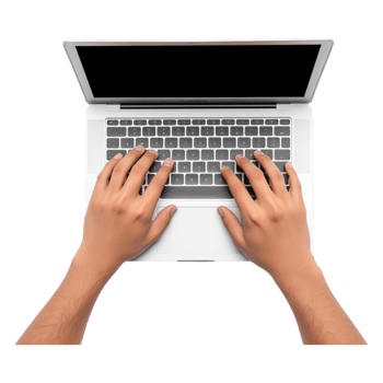 Hands Typing on a Laptop Keyboard in a Modern Workspace Setup png