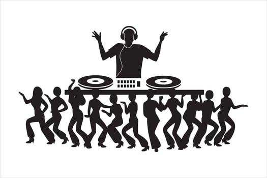 DJ Party Silhouette with Dancing Crowd vector