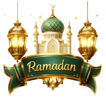 Ramadan Greeting Featuring Mosque and Lanterns png