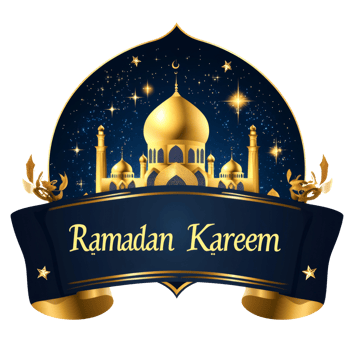 Ramadan Kareem Greeting with Golden Mosque and Stars png