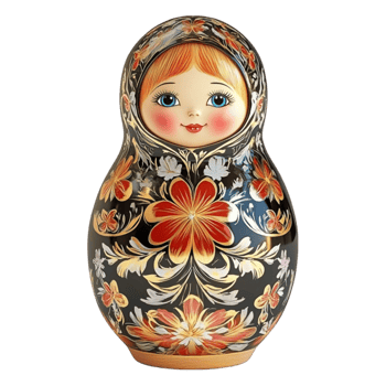 Russian Matryoshka Doll with Golden Floral Design png